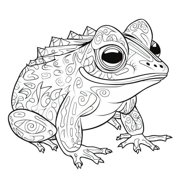 Peinture en noir et blanc d'une grenouille à cornes