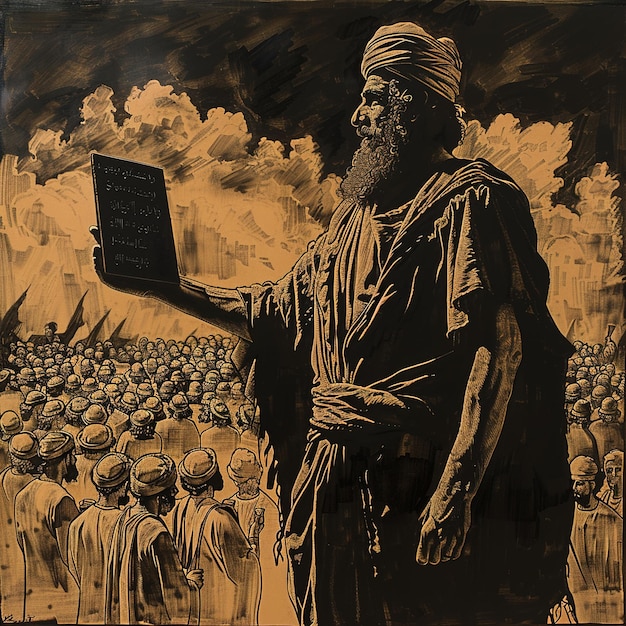 Photo une peinture en noir et blanc d'un homme tenant une bible à la main
