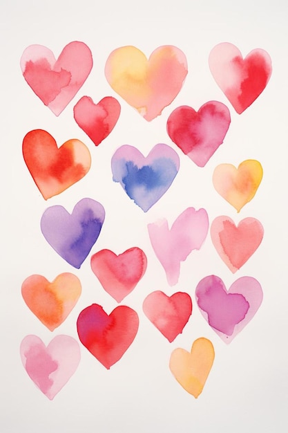 une peinture de nombreux cœurs avec des couleurs roses, violettes et violettes.