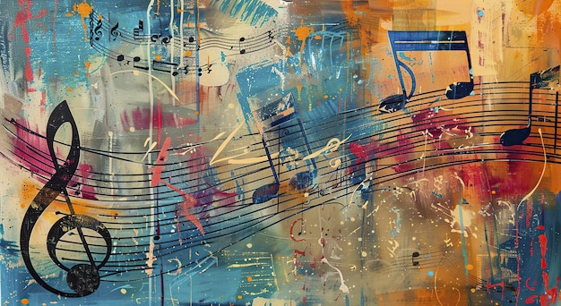 Peinture de notes de musique sur fond bleu