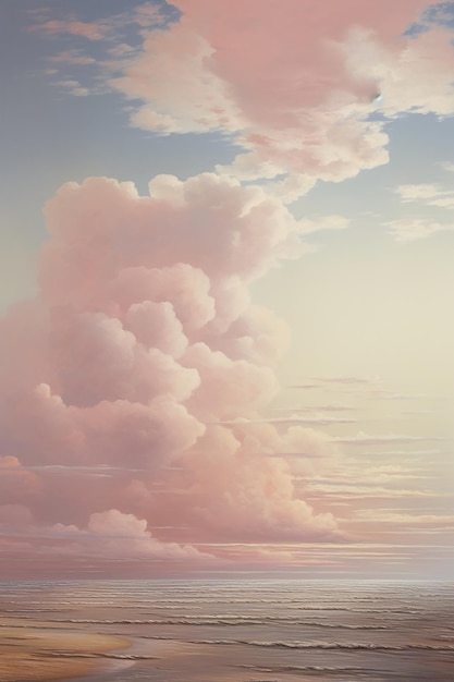 une peinture d'un nuage rose et blanc