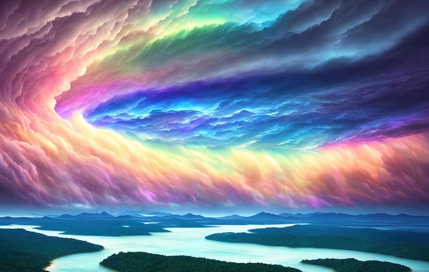 peinture de nuages colorés sur un plan d'eau