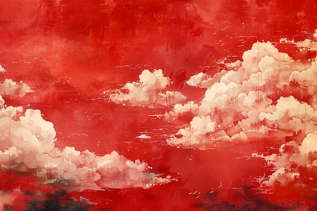 une peinture de nuages et du ciel avec les mots nuages en rouge nouvelle année et fête du printemps nationa