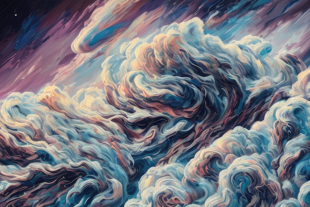 Une peinture de nuages avec le mot nuage dessus