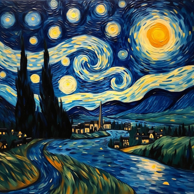 Peinture de nuit étoilée par l'artiste mark van gogh générative ai