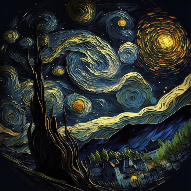 Peinture de nuit étoilée par l'artiste mark van gogh générative ai