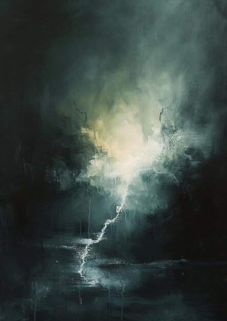 peinture d'une nuit sombre et orageuse avec un bateau dans l'eau générative ai