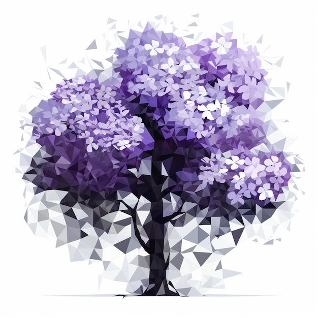 Une peinture numérique d'un arbre avec des fleurs violettes.
