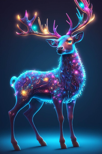 Peinture numérique d'un cerf avec des bois brillants ai génératif