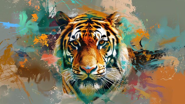 Une peinture numérique époustouflante d'un visage de tigre