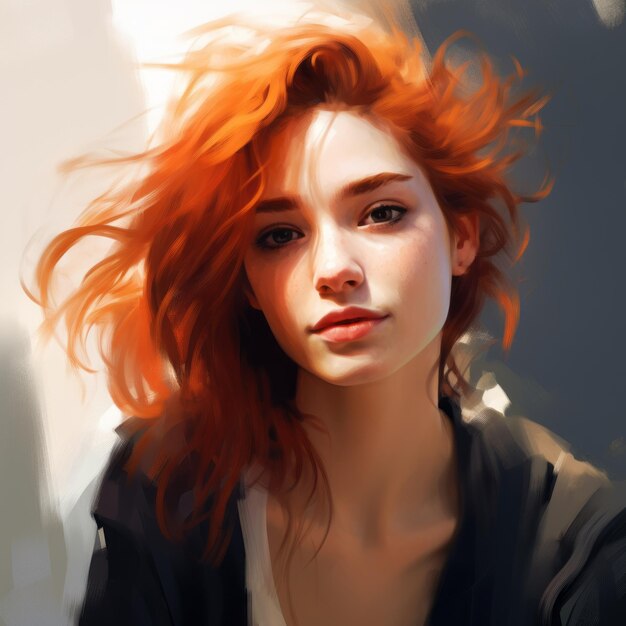 Peinture numérique étrangement réaliste d'une fille aux cheveux orange