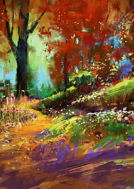 peinture numérique de la forêt colorée d'automne