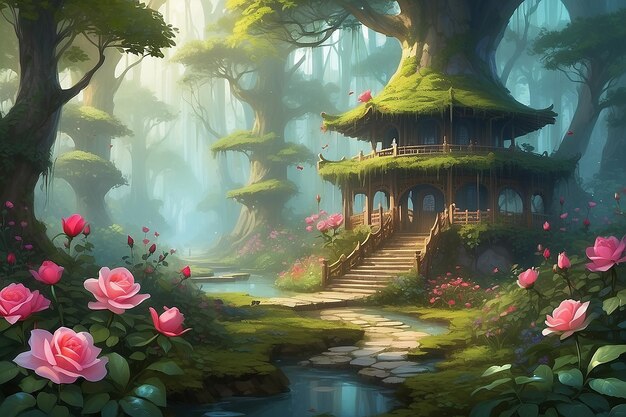 Peinture numérique de la forêt de roses magique de Chine