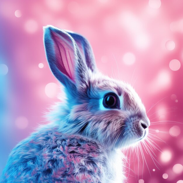 Une peinture numérique d'un lapin avec des yeux bleus brillants ai