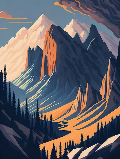 Peinture numérique des montagnes en automne