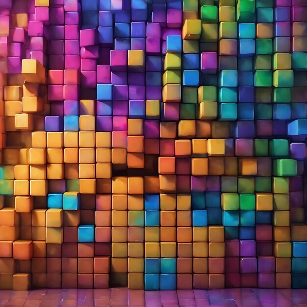 Une peinture numérique d'un mur avec des cubes et les mots