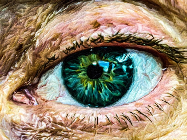 Peinture numérique de l'œil humain dans le style de la peinture à l'huile dessinée à la main sur l'élément de conception créative de toile