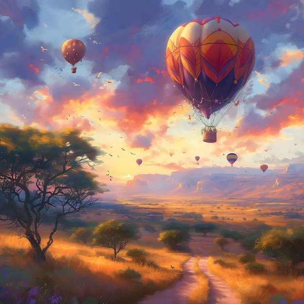 Peinture numérique de paysage avec des montgolfières par Yanjun Cheng 32k UHD
