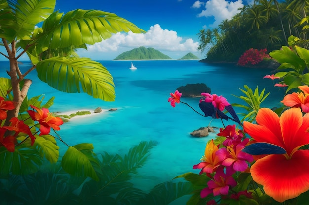 Photo peinture numérique tropicale couleurs captivantes éclairage dramatique généré à l'aide de l'ia