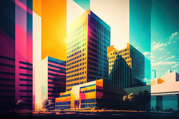 Une peinture numérique d'une ville en couleurs