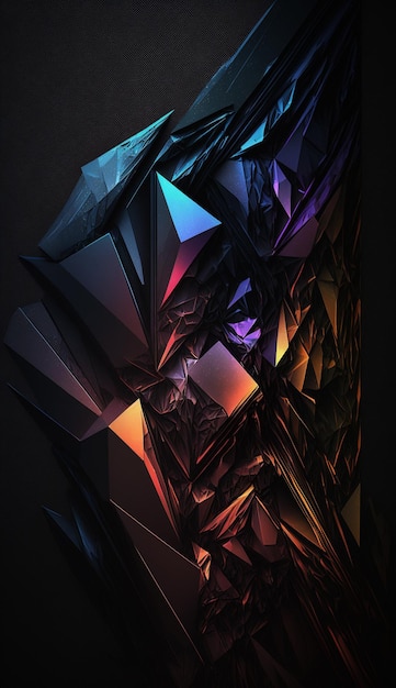 Une peinture numérique d'un visage avec un triangle bleu et violet dessus.