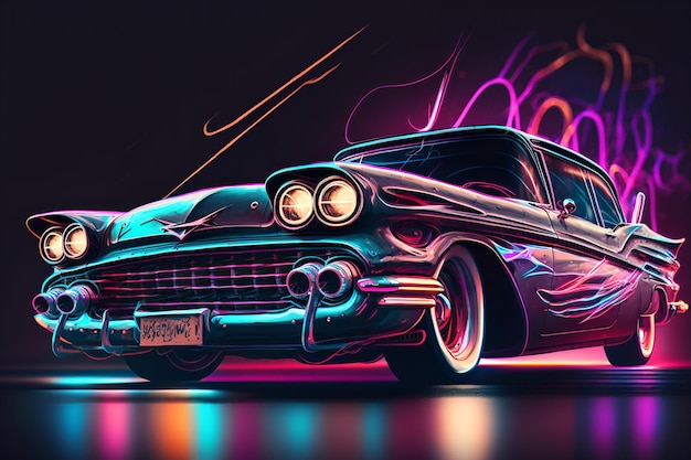 Peinture numérique d'une voiture avec des néons