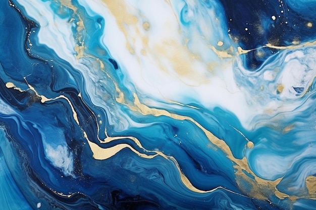 une peinture d'un océan bleu et blanc avec un tourbillon bleu et jaune