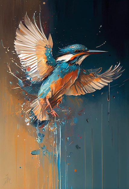 peinture d'un oiseau avec des ailes déployées et un corps d'eau générative ai