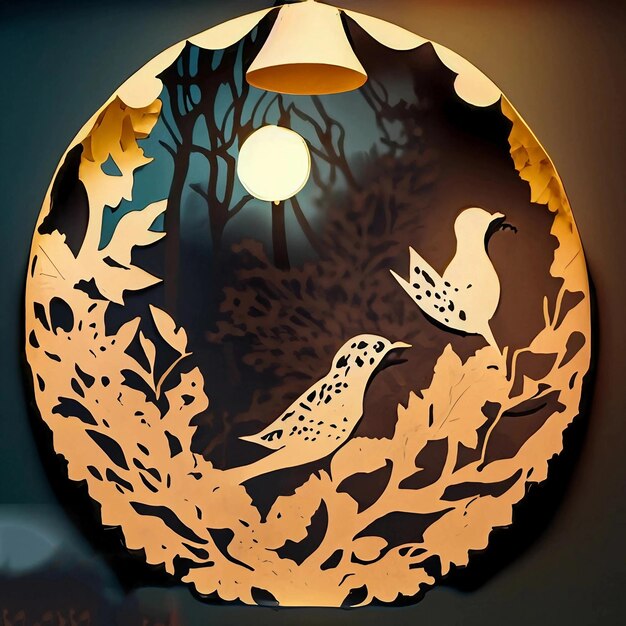 Photo une peinture d'un oiseau et d'un arbre avec une lune en arrière-plan.