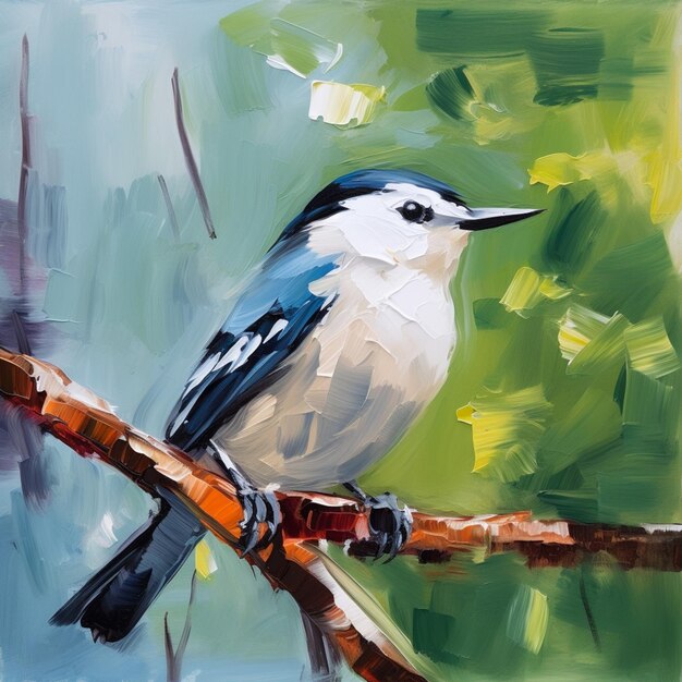 peinture d'un oiseau assis sur une branche d'un arbre