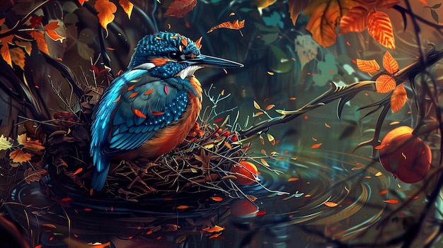 Photo une peinture d'un oiseau avec un bec qui dit 