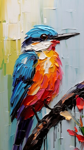 Peinture d'oiseau empâtement épais coloré mignon AI générative