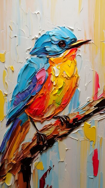 Peinture d'oiseau empâtement épais coloré mignon AI générative