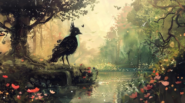 une peinture d'un oiseau et le mot " oiseau " dans l'eau