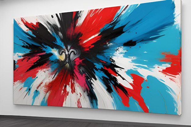 une peinture d'un oiseau en rouge et bleu