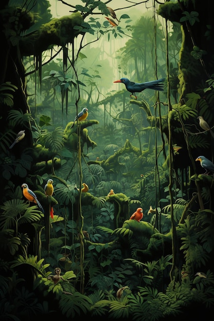 une peinture d'oiseaux dans la jungle par personne