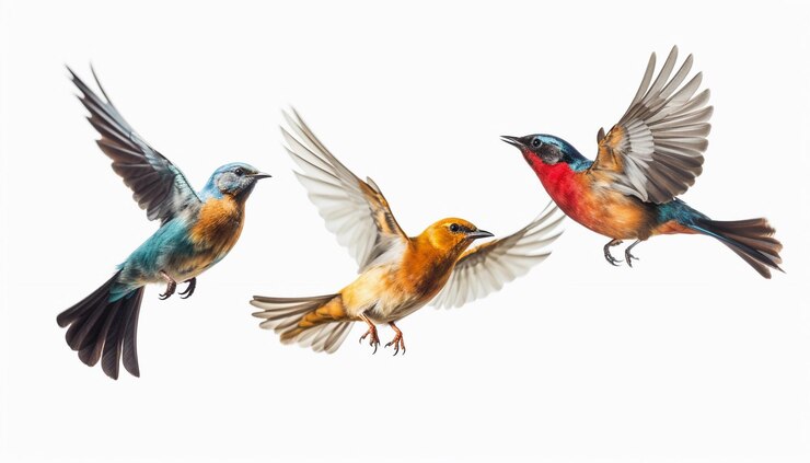 Photo une peinture d'oiseaux avec du bleu et du rouge sur les ailes