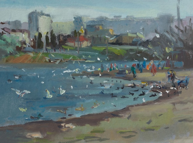 Peinture d'oiseaux de mer de plage