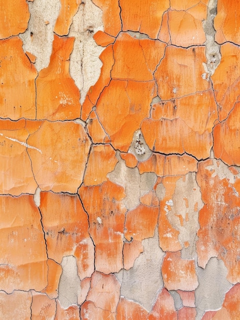 La peinture orange vif s'échappe d'un mur de béton soulignant le contraste entre la couleur vibrante et la décomposition des matériaux Le chemin des fissures révèle la texture sous-jacente des murs