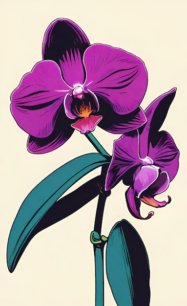 une peinture d'une orchidée violette avec une fleur violette au milieu