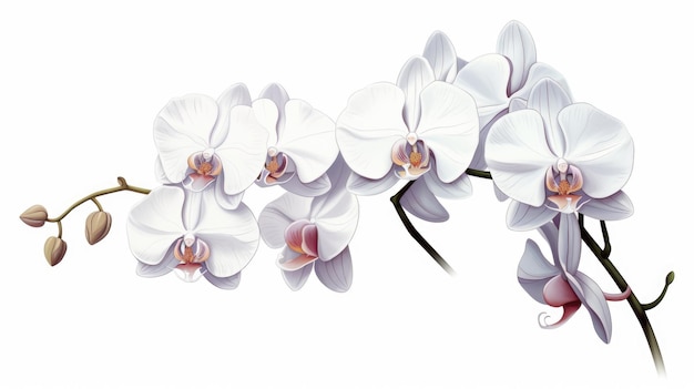 Une peinture d'orchidées blanches sur fond blanc fleurs d'orchidées