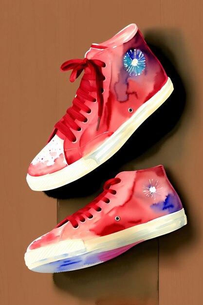 Une peinture d'une paire de baskets rouges