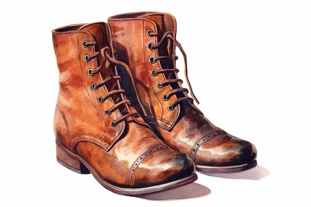 peinture d'une paire de bottes brunes avec des lacets sur elles