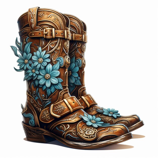 peinture d'une paire de bottes avec des fleurs dessus