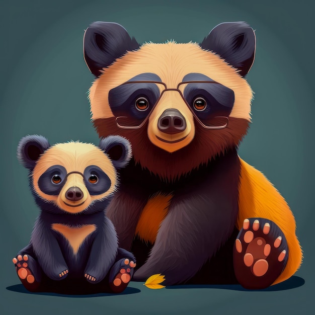 Une peinture d'un panda et d'un bébé ours