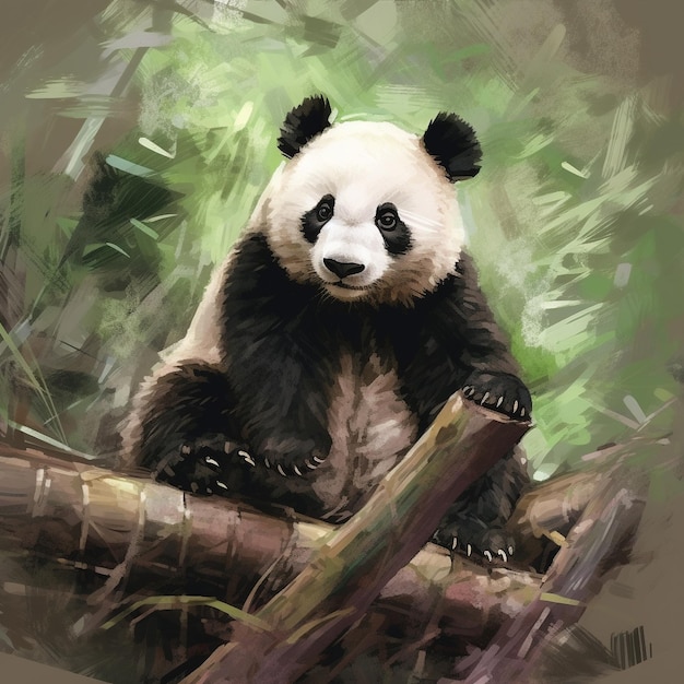 une peinture d'un panda avec une fourrure noire et blanche.