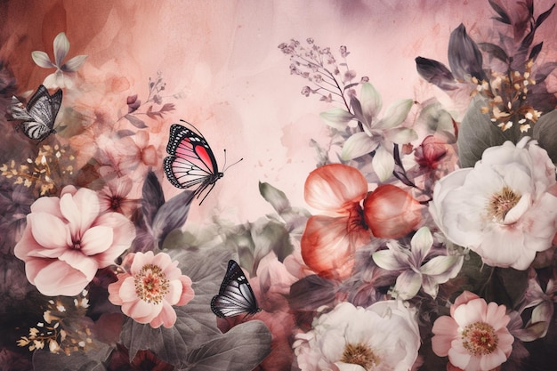 Une peinture d'un papillon et de fleurs