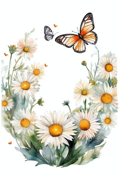 Une peinture d'un papillon et d'une marguerite