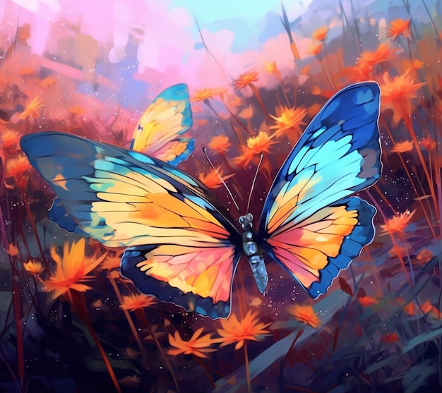 Une peinture d'un papillon avec le mot papillon dessus