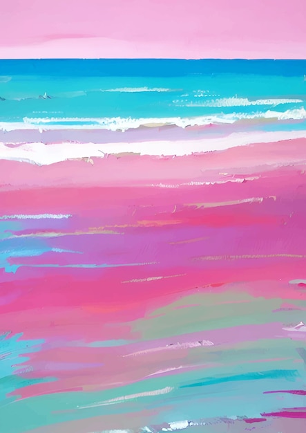 Peinture de paysage abstrait Vibes tropicales fond artistique dans des couleurs roses et bleues vives